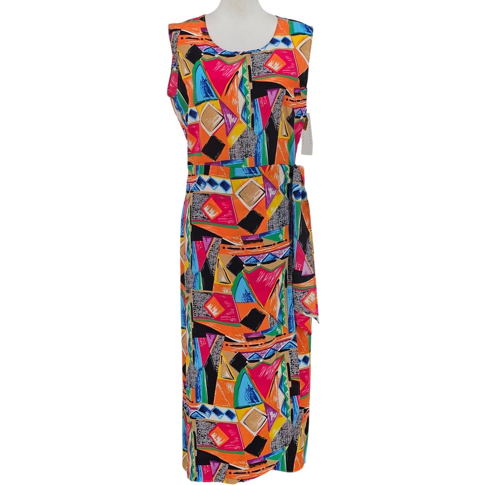 Vintage Rikki Sue Maxi Dress M Deadstock Memphis Geometric Abstract USA 90s Art